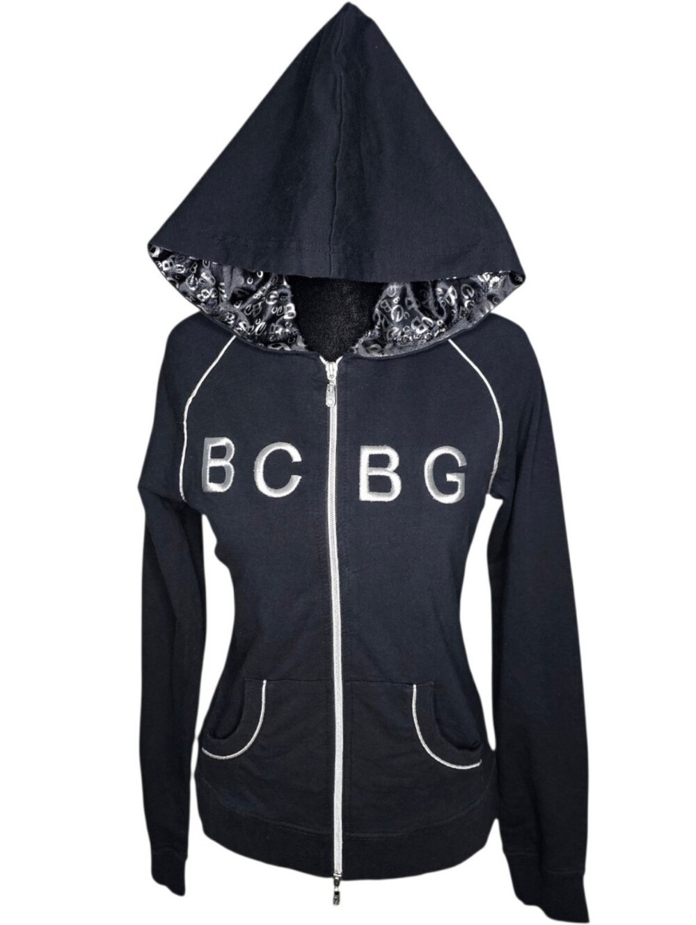 Vintage Y2K BCBG MaxAzria Black Logo Zip Up Hoodie Sweatshirt Small